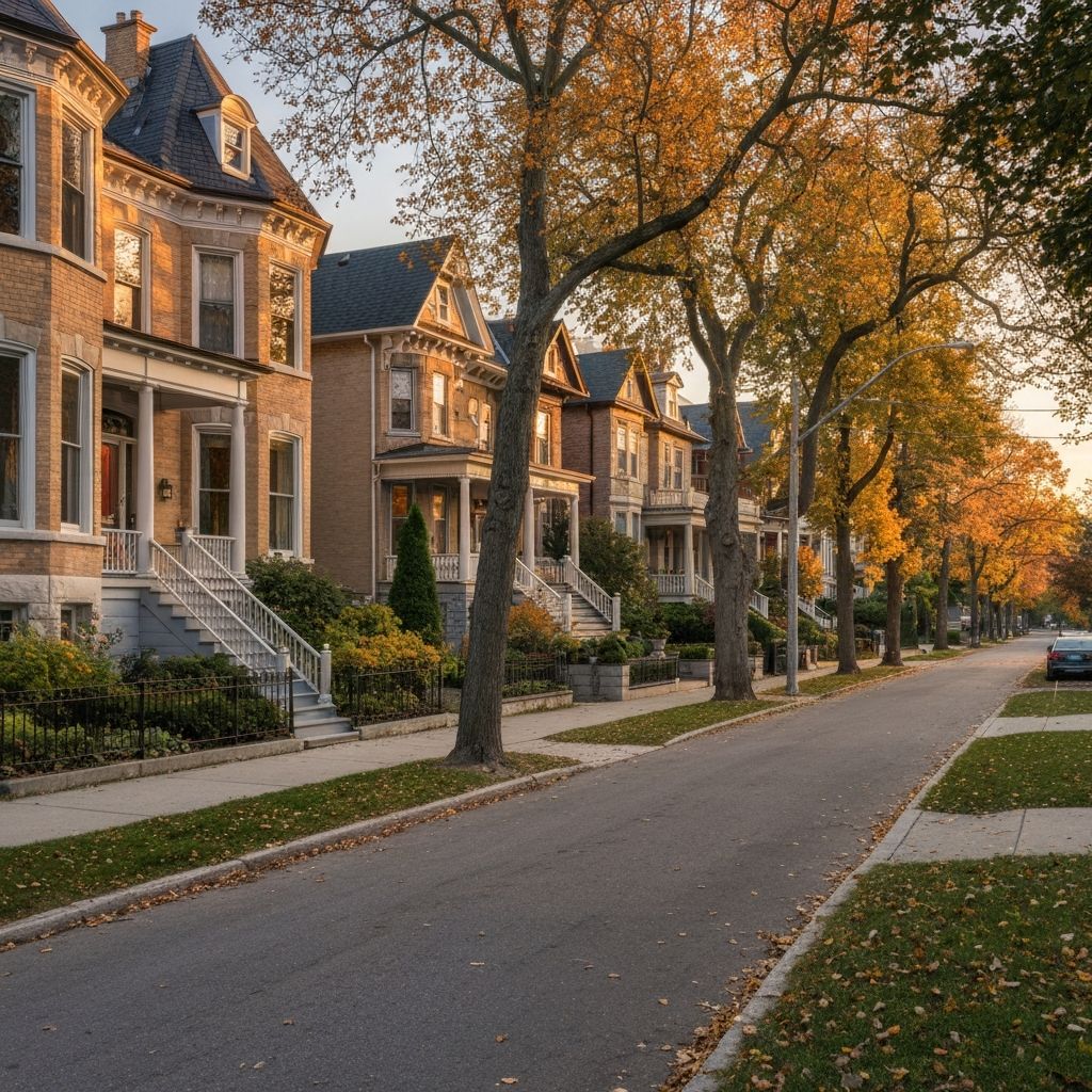 Beautiful tree-lined residential street in upscale Toronto neighborhood